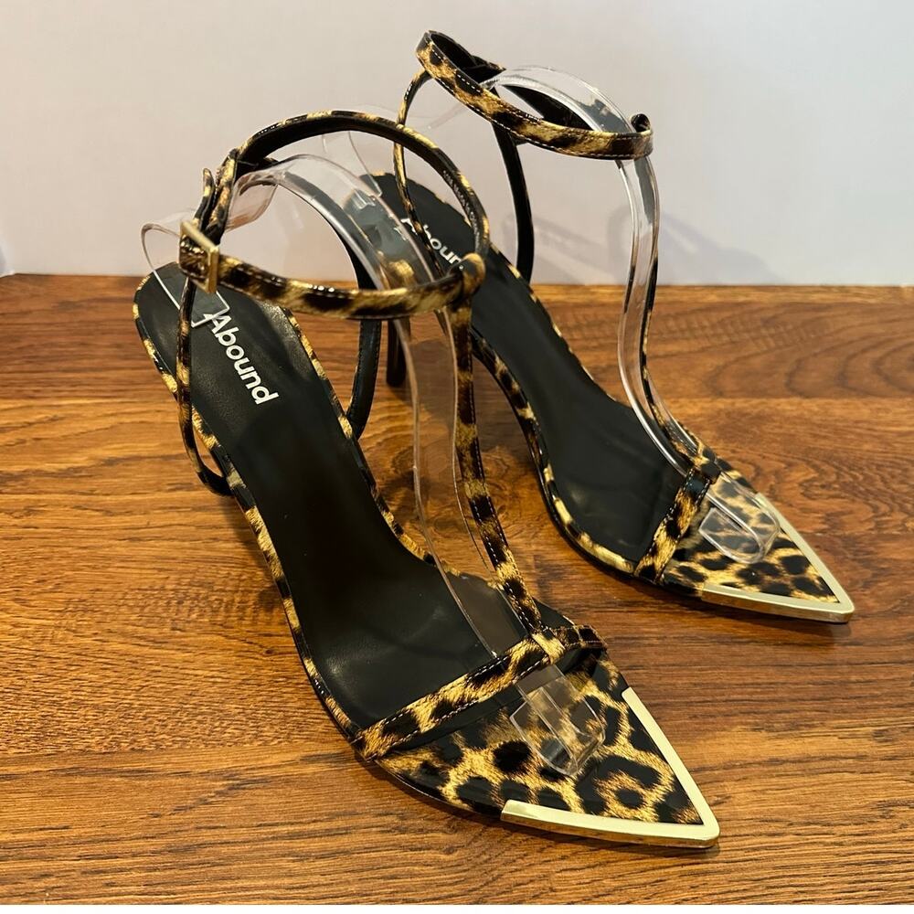 ABound Lola Leopard Print Spiked Heels Gold Hardware Women’s Size 11 Statement